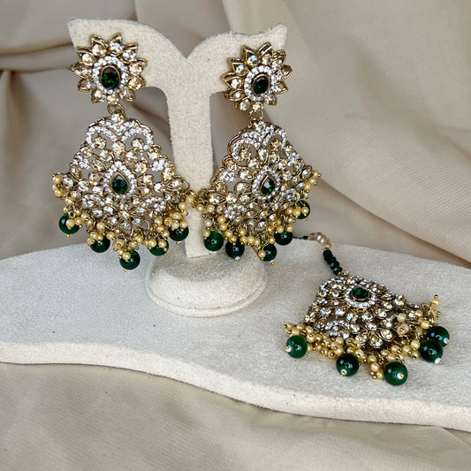 Maroon and Gold Earring & Tikka Set