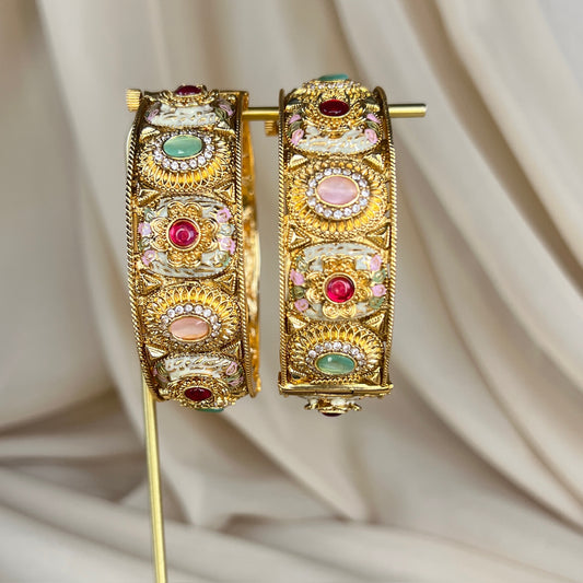 Multicolor Kundan Gold Openable Bangle | Kada