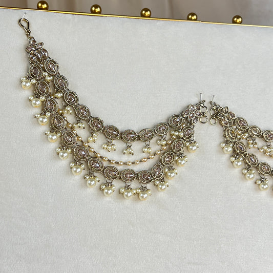 Bridal Polki Pearl Attachable Ear Chains | Sahare | Earring Support