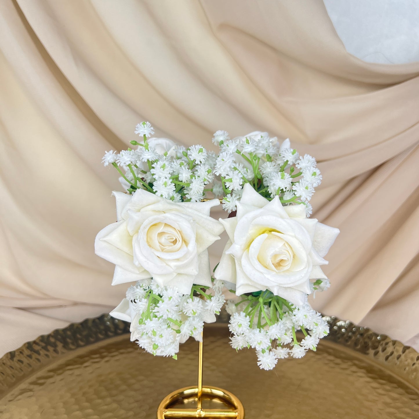 Hand Faux Rose | Baby Breath Gajra | Bangle Pair