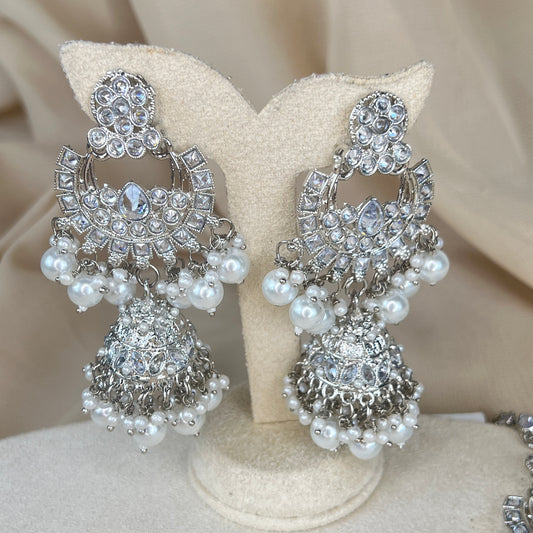 Silver Jhumka Earring and Tikka Set