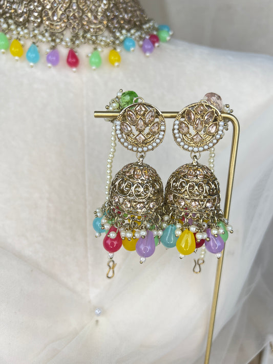 Pakistani Semi Bridal Choker Set w/Jhommar