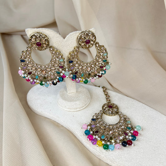 Oversized Gold Earring and Tikka Set