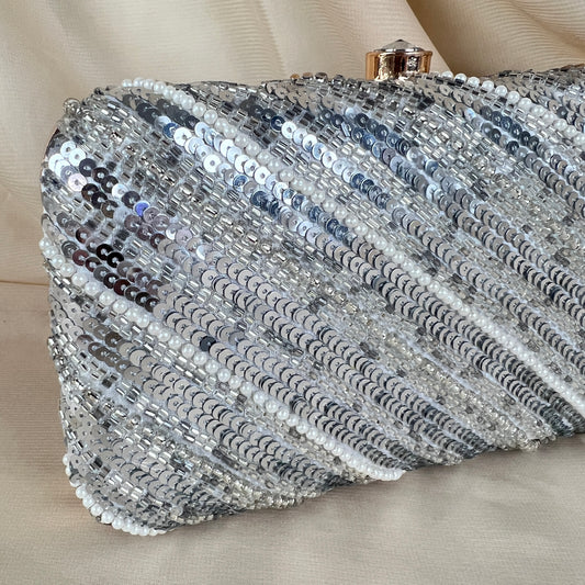 Silver Sequin and Bead Clutch