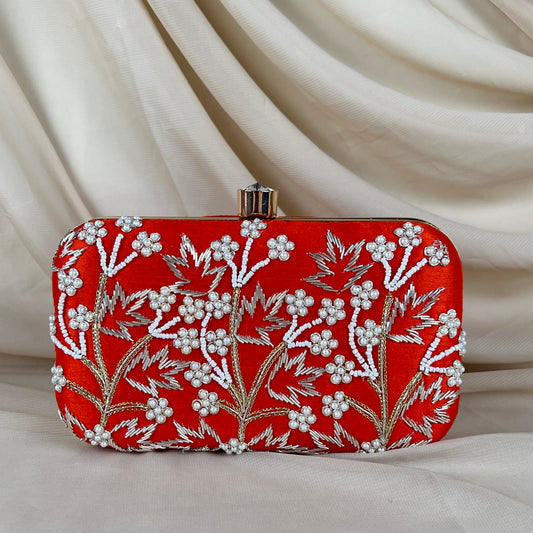 Embroidered Pearl Clutch