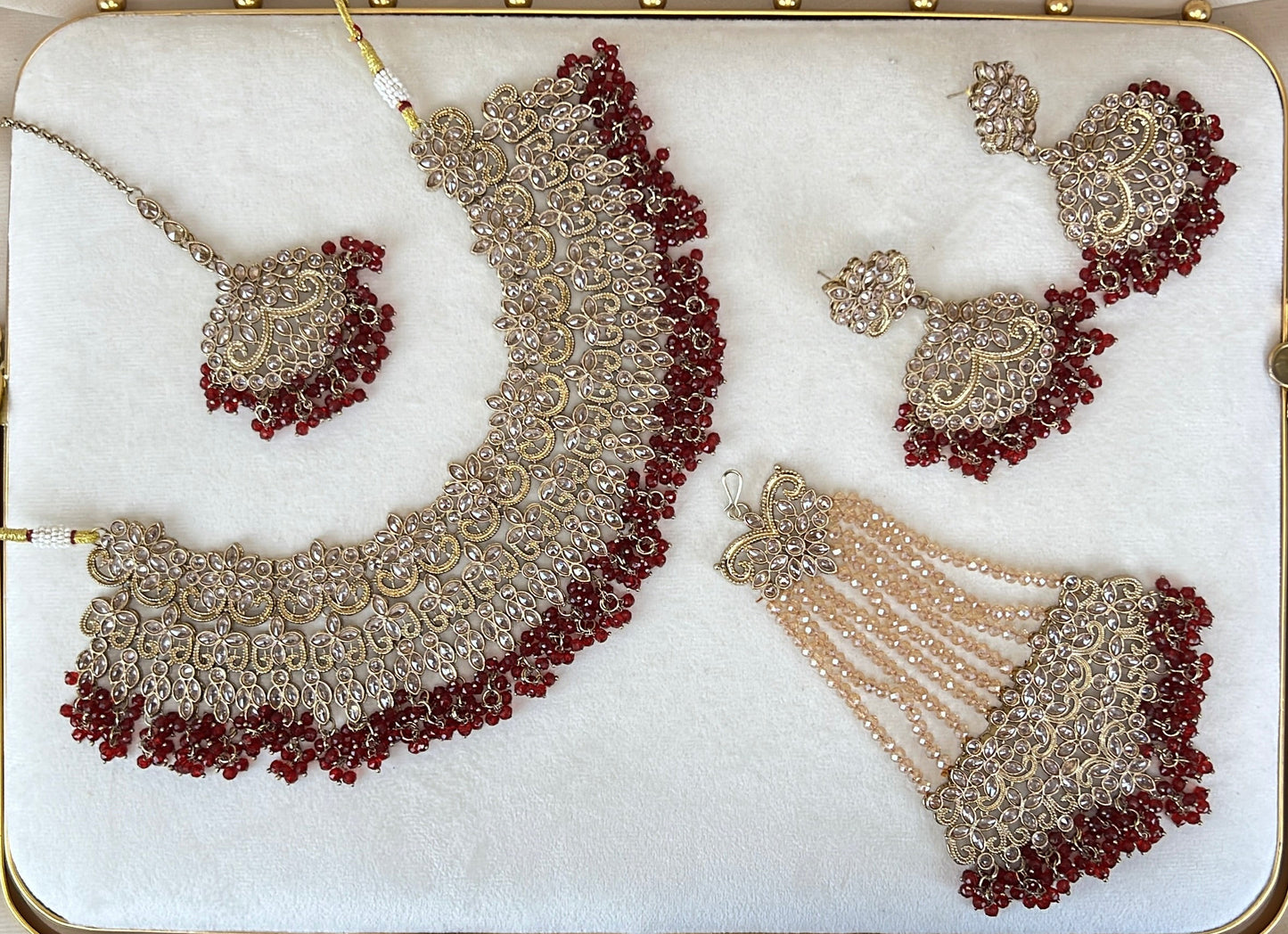 Large Bib Pakistani Style Semi Bridal Set w/Jhoomar