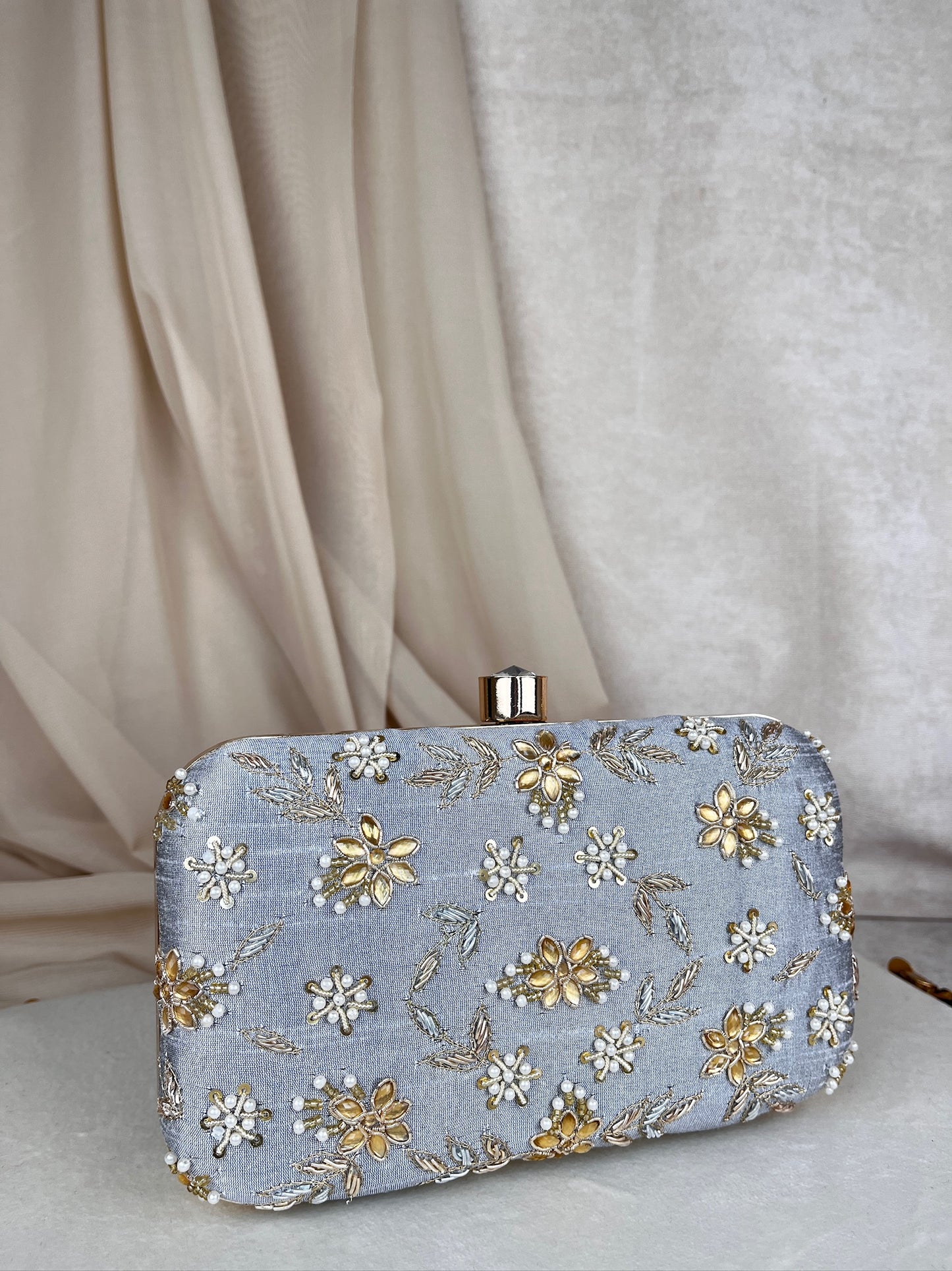 Embroidered Pearl Flower Clutch