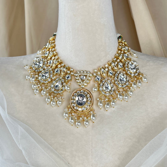 Victorian White Gold Kundan Semi Bridal Set
