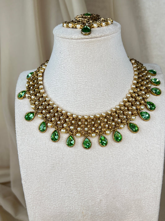 Gold Choker with Earring & Tikka