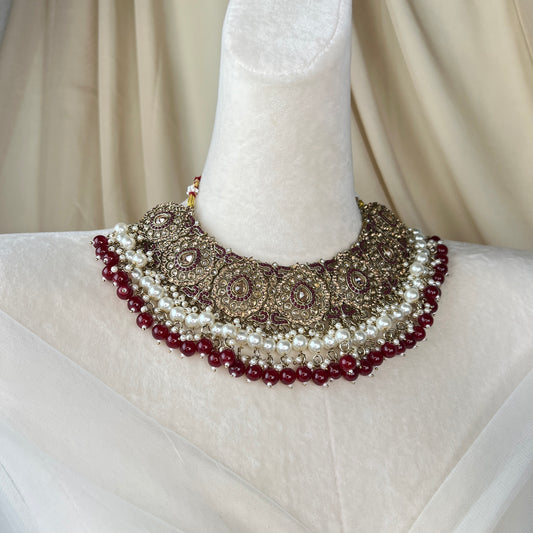Maroon Bib Style Semi Bridal