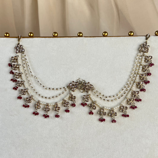 Layered Pearl Polki Bridal Attachable Ear Chains | Sahare | Earring Support