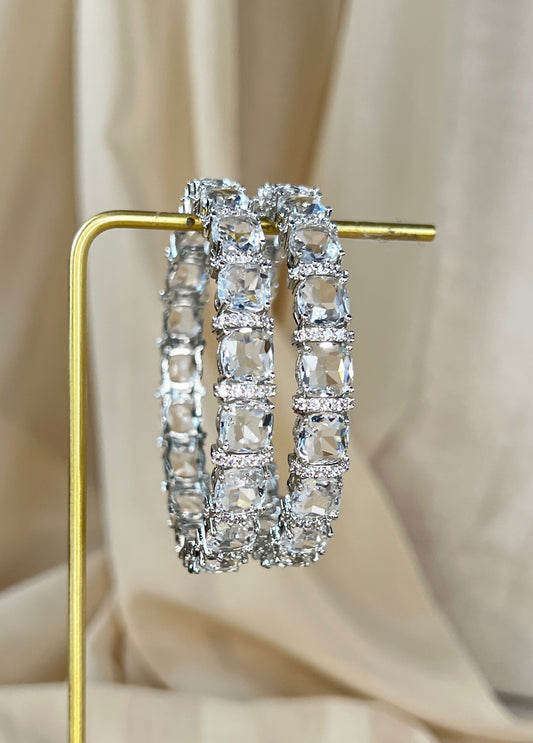AD Stone Silver Pair Bangle Set