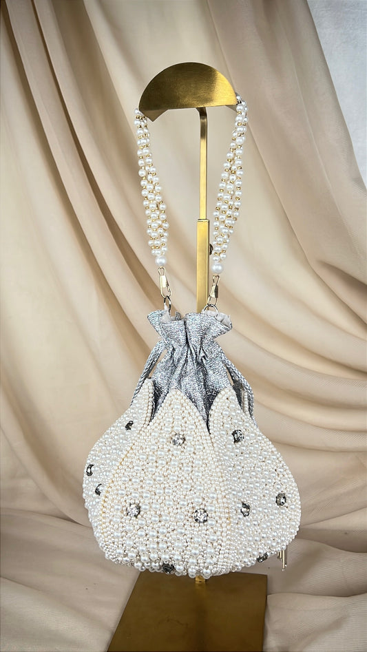 White Pearl Lotus Shaped Potli | Purse