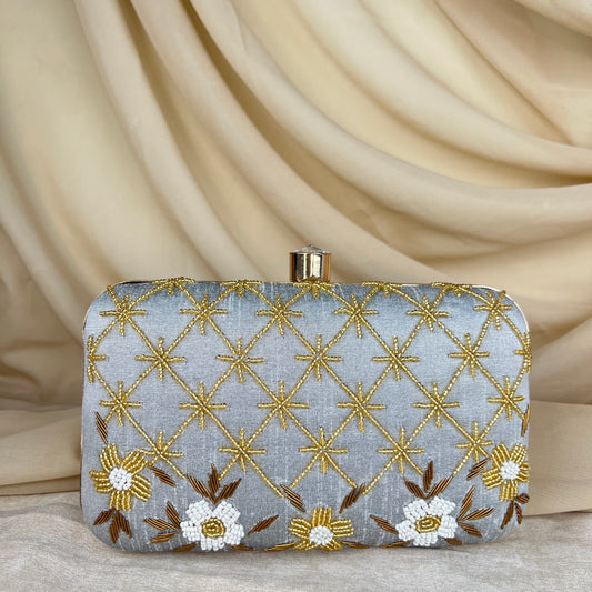 Gold Bead Embroidered Clutch