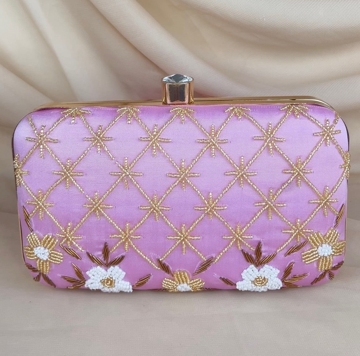 Gold Bead Embroidered Clutch