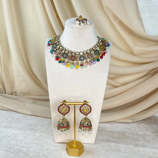 Stone Necklace set with tikka/ jhumka