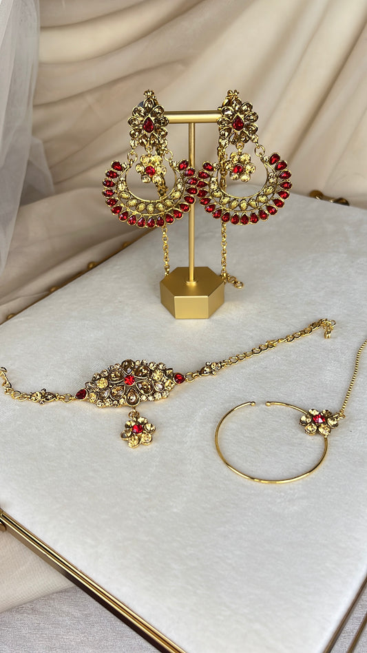 Traditional Gold and Red Bridal Set