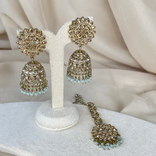 Gold Jhumka Earring & Tikka Set
