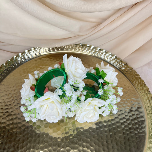 Hand Faux Rose | Baby Breath Gajra | Bangle Pair
