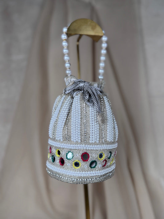 Multicolor Beaded Mirrow Pearl Potli | Purse