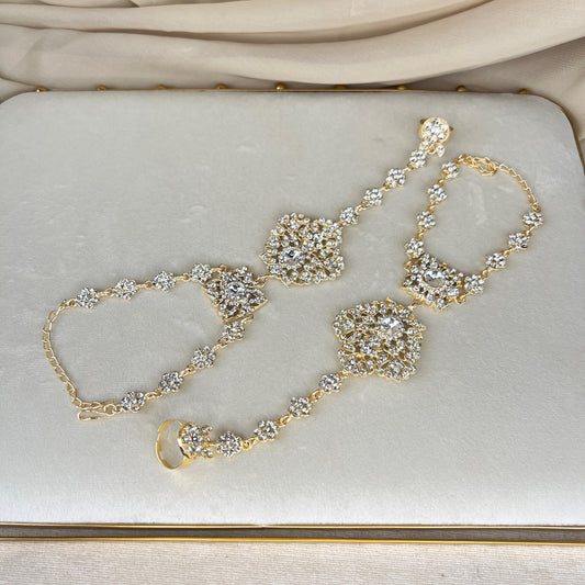 White Pearl Gold Hand Bracelet | Haath Panja