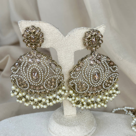 Oversized Pearl Earring and Tikka Set
