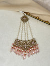 Pink Large Side Tikka Headpiece | Jhoomar | Japta | Passa