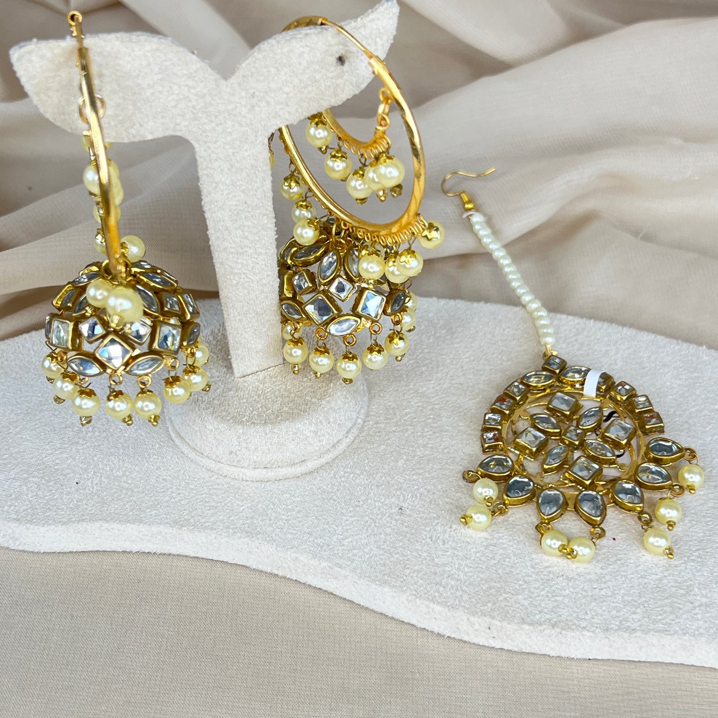 Kundan Jhumka Bali Earring and Tikka Set