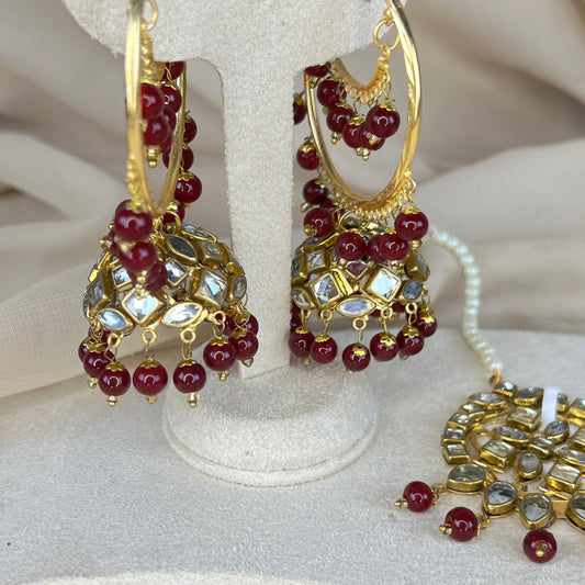 Kundan Jhumka Bali Earring and Tikka Set