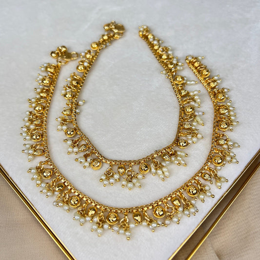 Dainty Gold Pearl Payal | Anklet