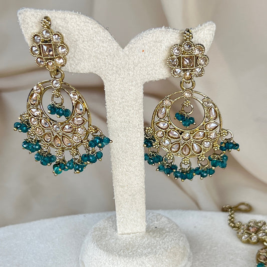 Green & Gold Earring & Tikka Set