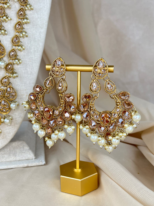 Long Pearl Polki Mala | Tiered Necklace Set
