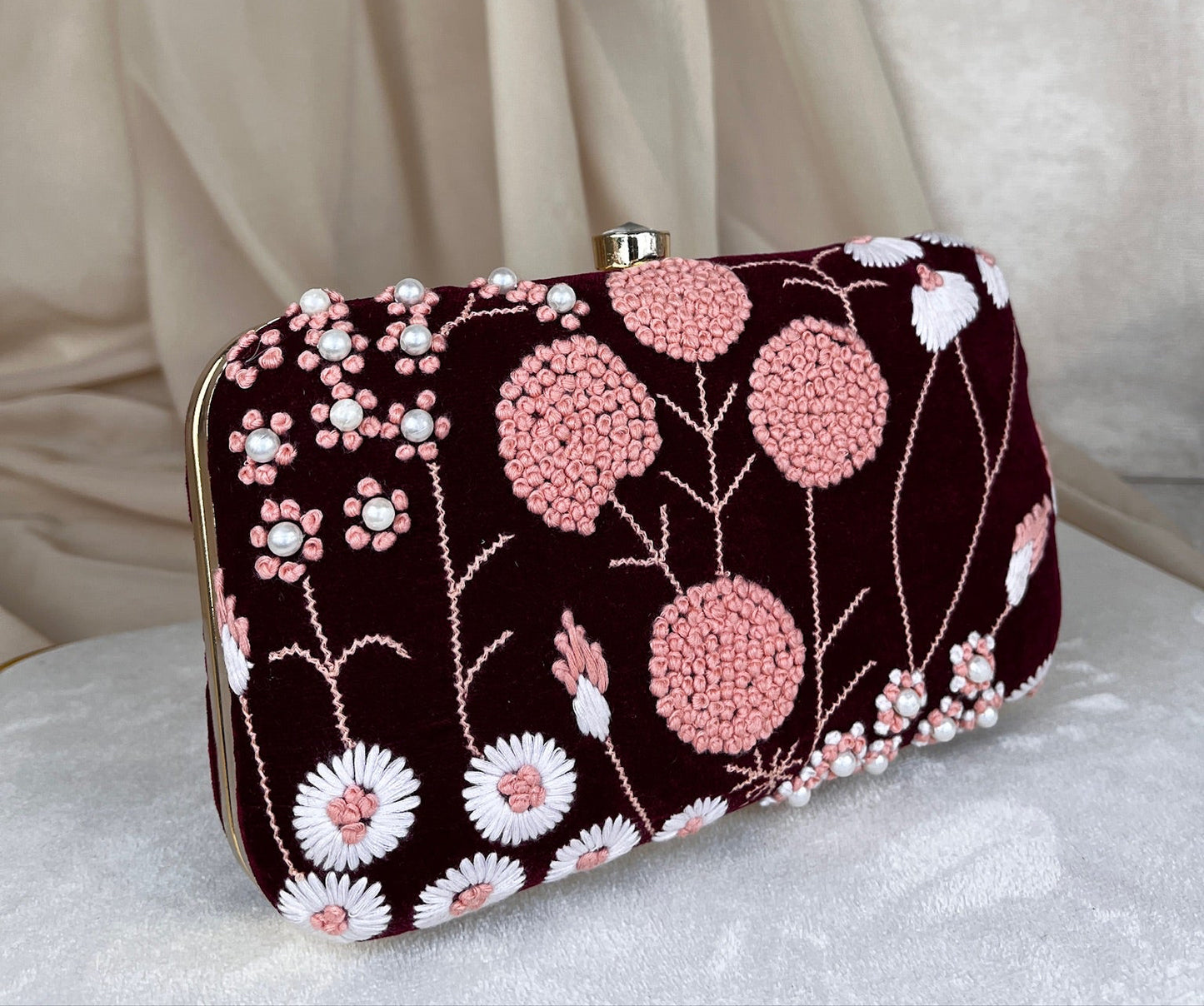 Maroon Embroidered Clutch