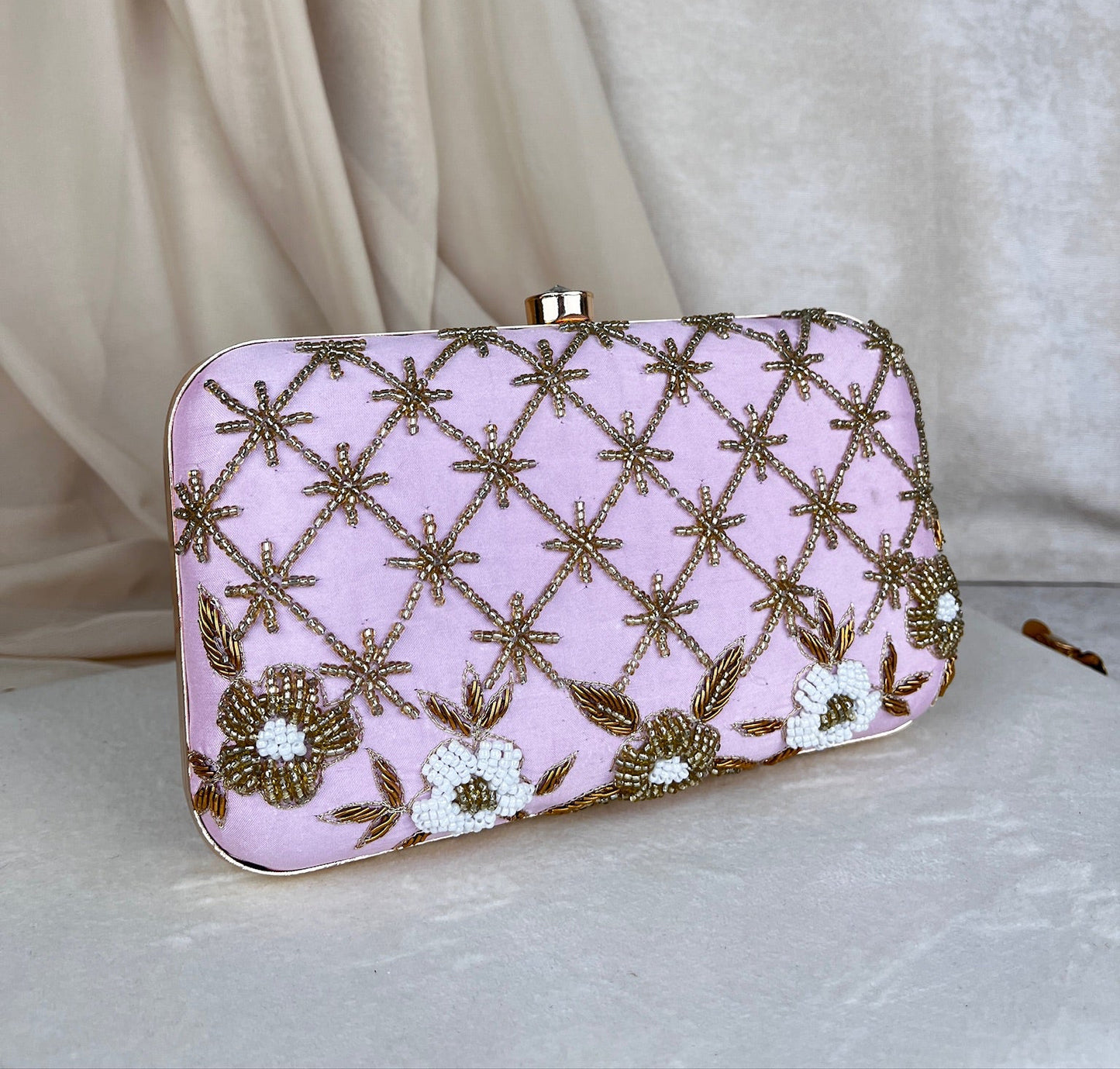 Pink Embroidered Clutch