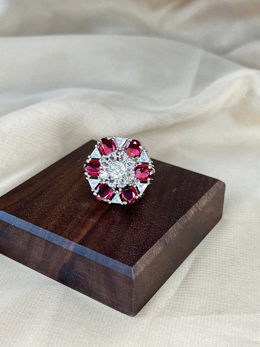 American Diamond Flower Adjustable Ring