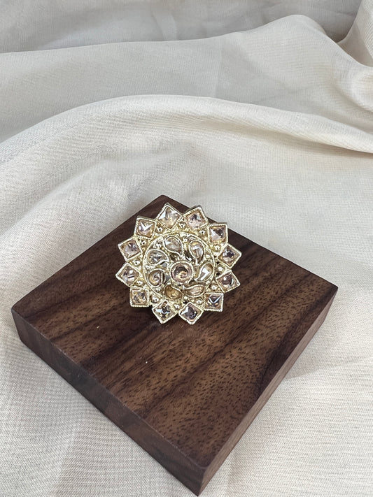 Polki Gold Adjustable Flower Ring