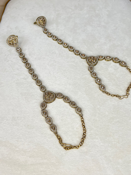 Nauratan Polki Hand Bracelet Ring Pair