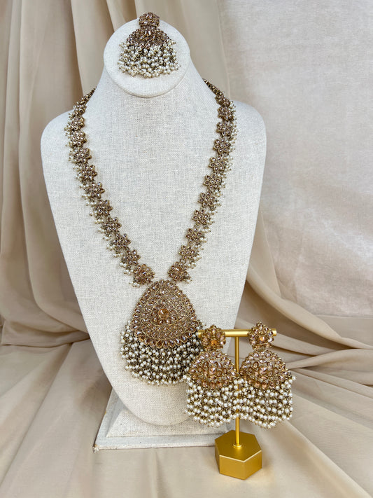 Large Long Polki Pearl Necklace Set