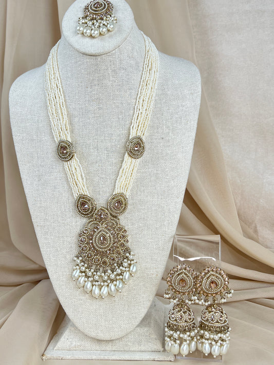 Nauratan Large Long Polki | Pearl Mala | Haar Set
