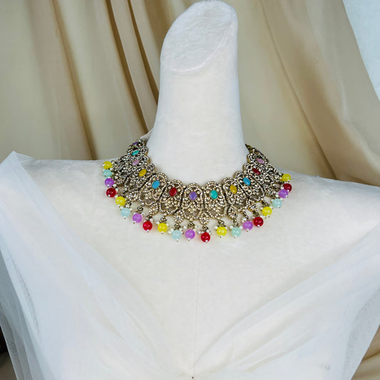 Pakistani Style Necklace Set with Pearl Earring Chains