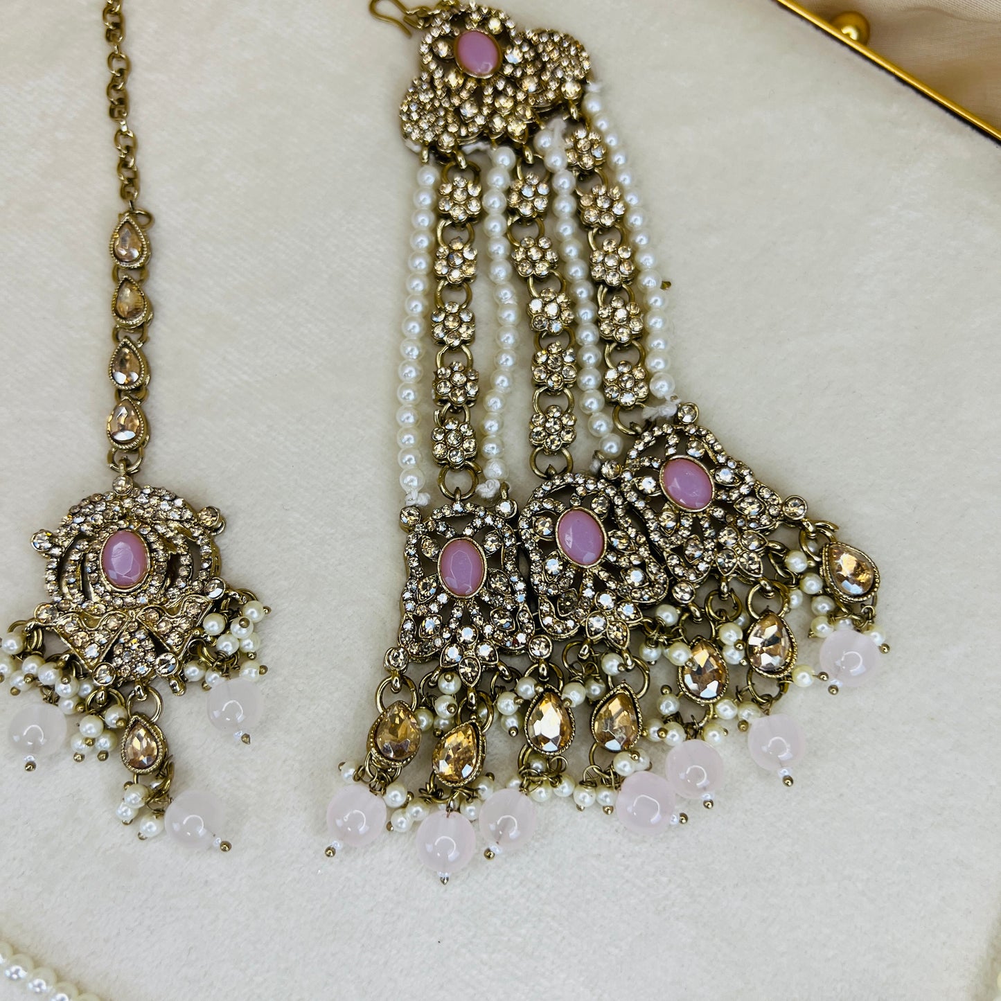 Pakistani Style Necklace Set with Pearl Earring Chains