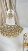 Paachi Kundan | Gold White | Large Semi Bridal Set w/Jhumka Earrings