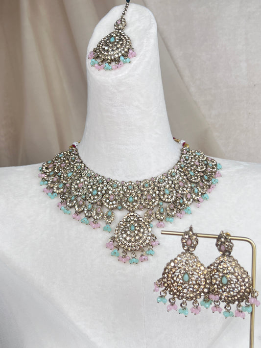 Pakisitani Gold Style Semi Bridal Set with Jhoomar