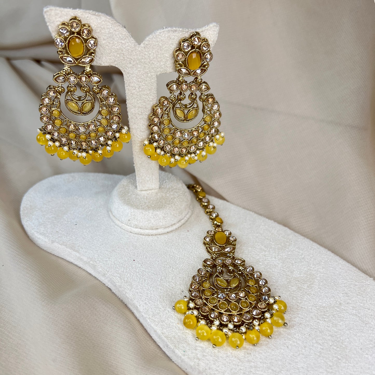 Gold Polki Earring & Tikka Set