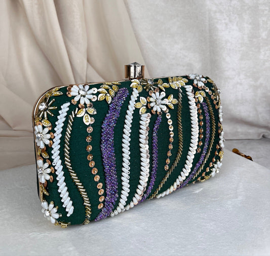 Embroidered Pearl Clutch