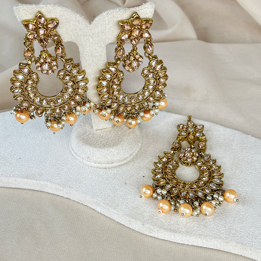 Oversized Polki Earring and Tikka Set
