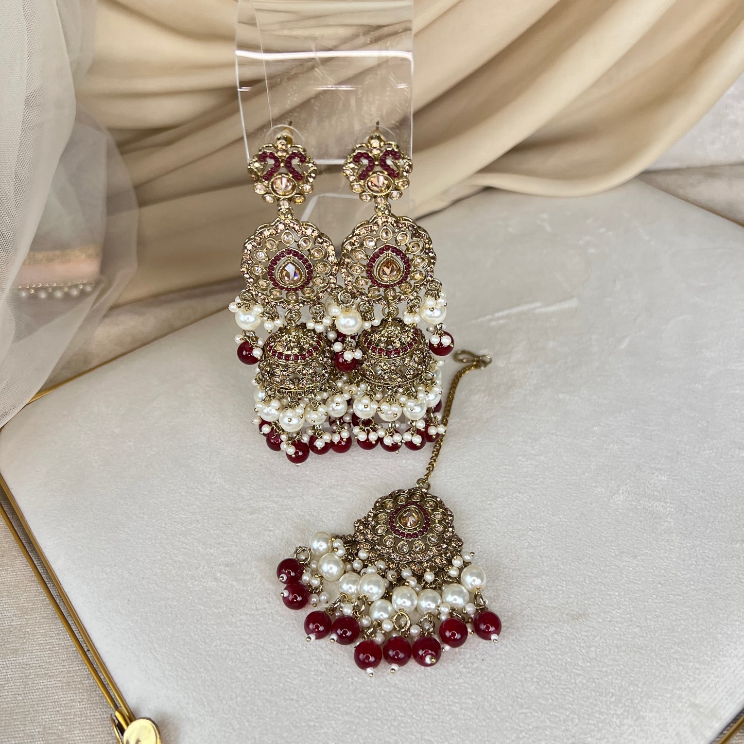 Maroon Bib Style Semi Bridal