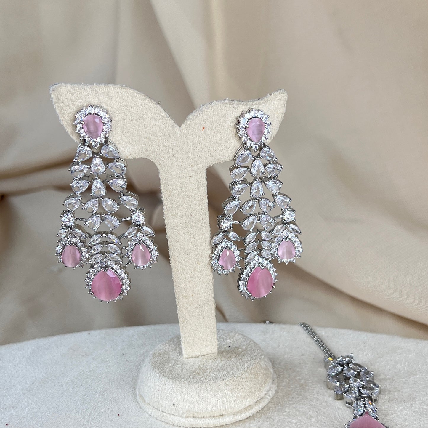 American Diamond | Pink & White Tikka Set
