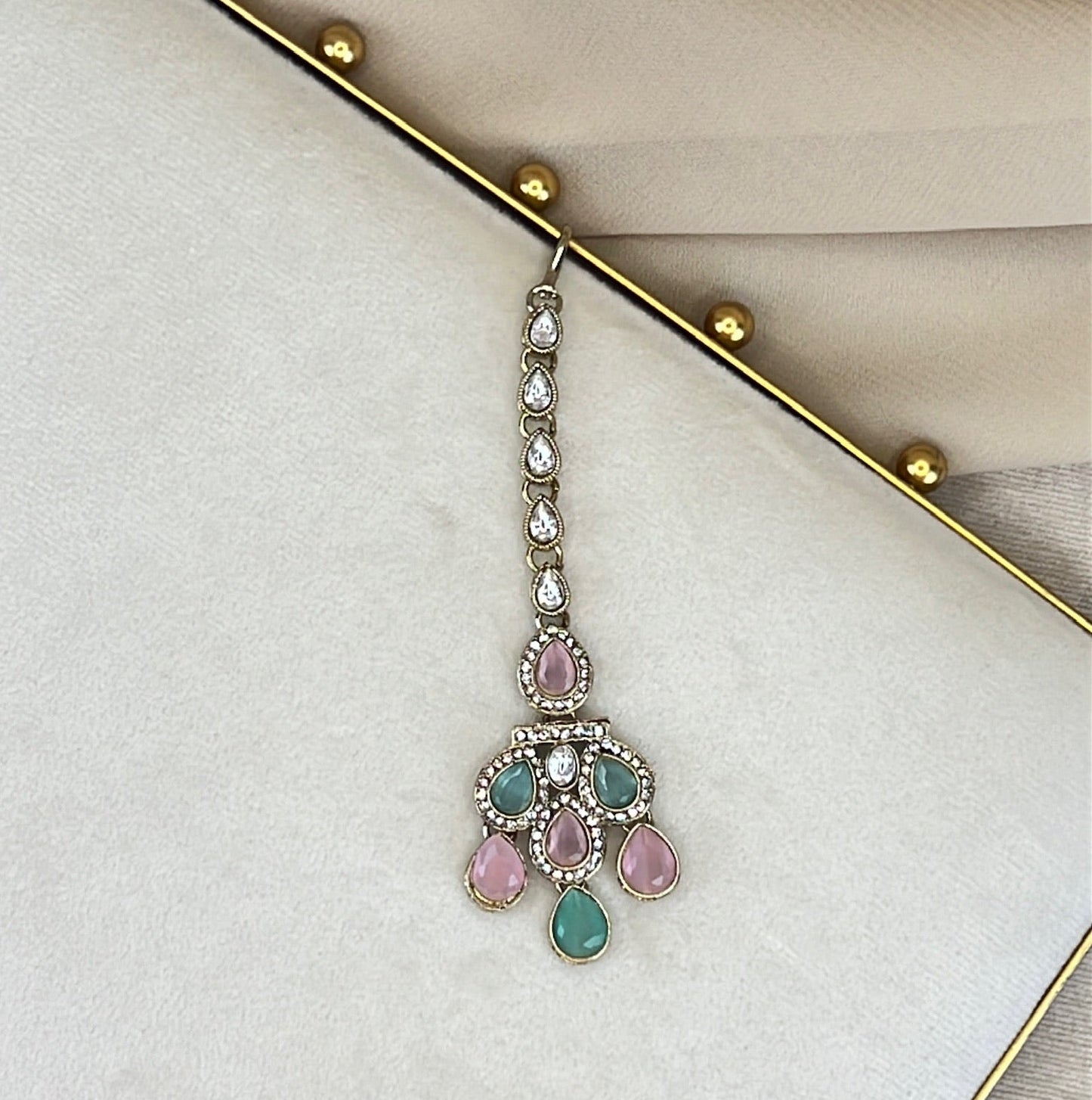 Mint and Pink Kundan Tikka