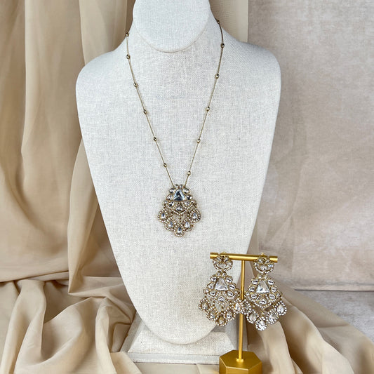 White Kundan | Long | Chain Necklace Set